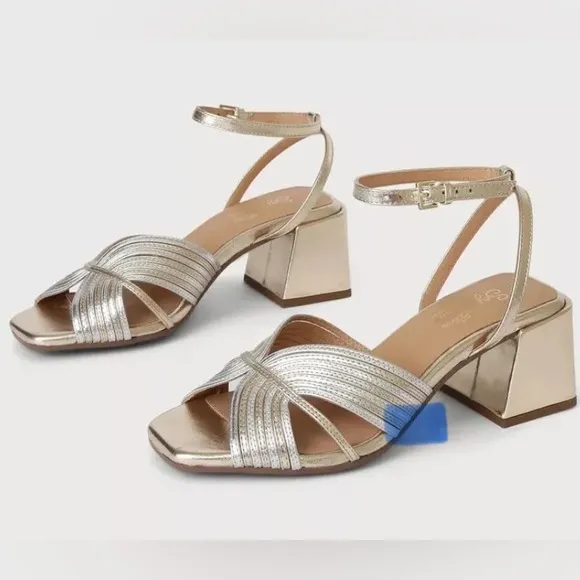 SEYCHELLES Sz 8 Tender Gold Silver Metallic Leather Sandals Worn 1x Orig$150