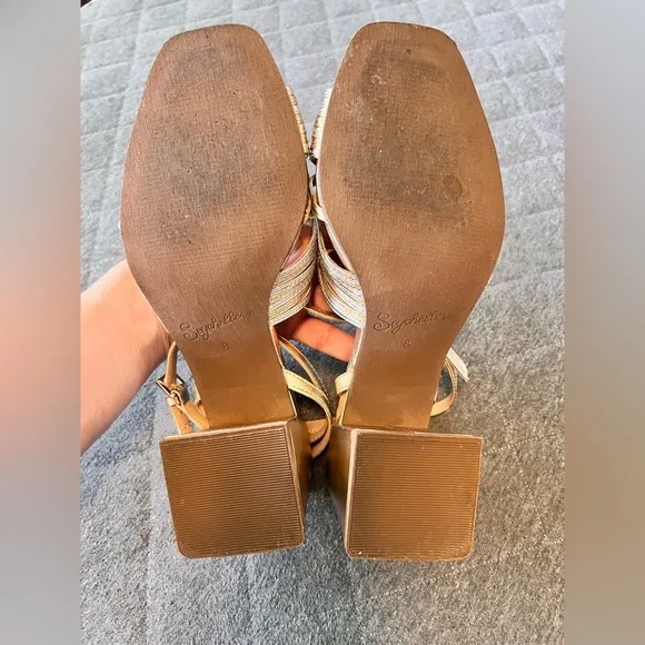 SEYCHELLES Sz 8 Tender Gold Silver Metallic Leather Sandals Worn 1x Orig$150