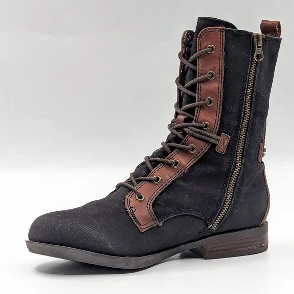 Seychelles Women Meteor Shower 3 Canvas Lace-up Black Combat Boots size 8.5