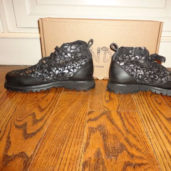 SHINDIGS Black Leather &quot;Paisley&quot; Combat Hiking Boots Size 8.5