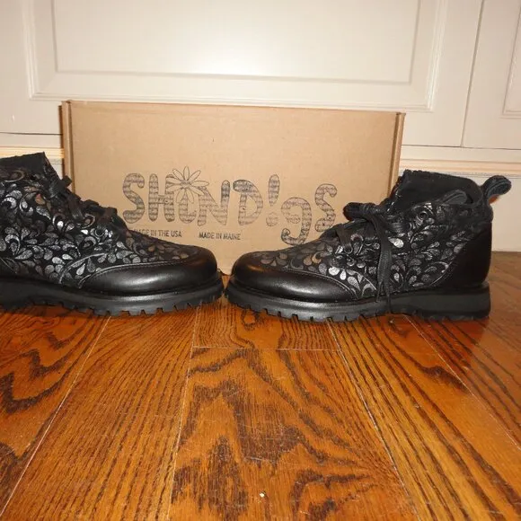 SHINDIGS Black Leather &quot;Paisley&quot; Combat Hiking Boots Size 8.5