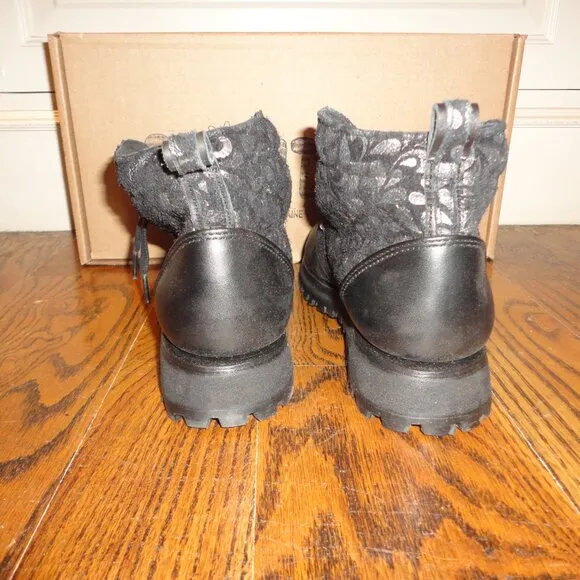 SHINDIGS Black Leather &quot;Paisley&quot; Combat Hiking Boots Size 8.5