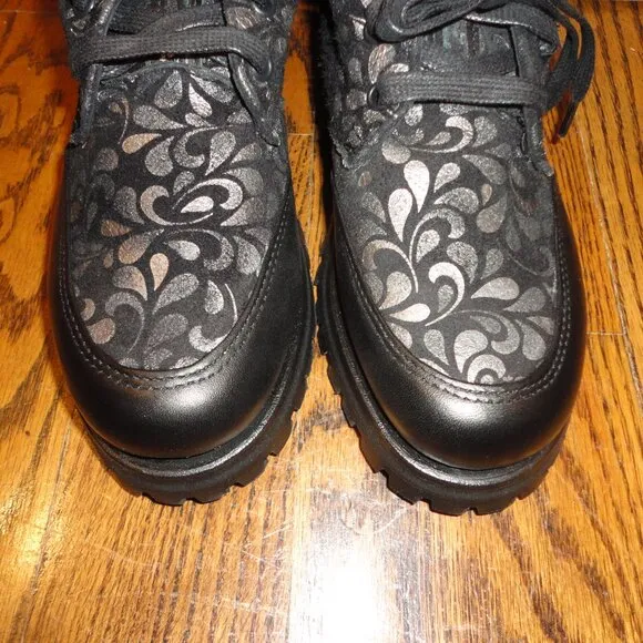 SHINDIGS Black Leather &quot;Paisley&quot; Combat Hiking Boots Size 8.5