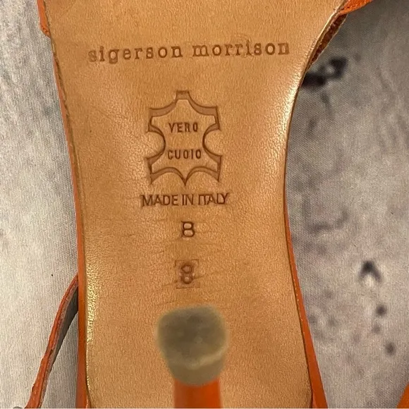 Sigerson Morrison Leather Strappy Sandals 8 in Fire Orange