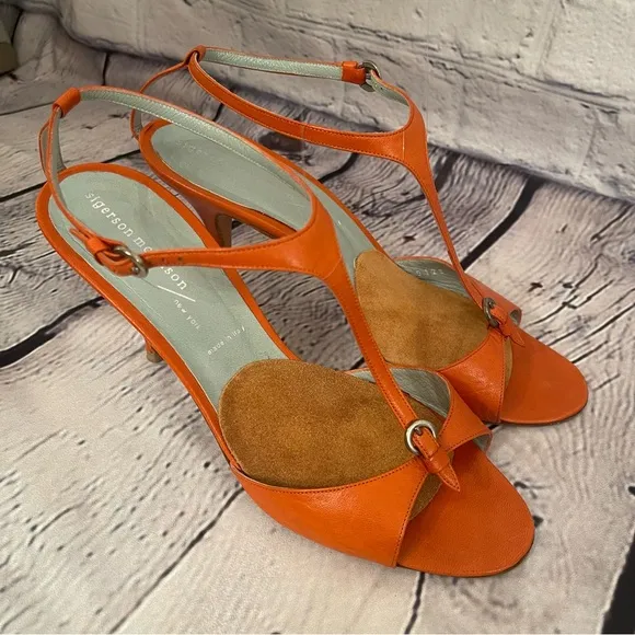 Sigerson Morrison Leather Strappy Sandals 8 in Fire Orange