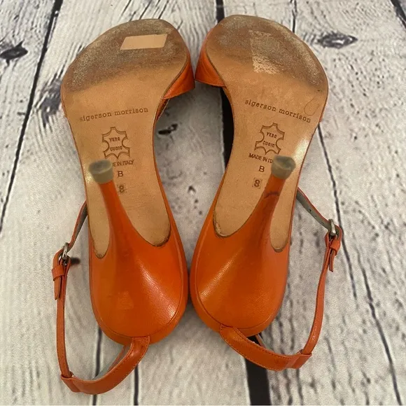 Sigerson Morrison Leather Strappy Sandals 8 in Fire Orange