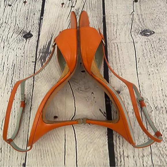 Sigerson Morrison Leather Strappy Sandals 8 in Fire Orange