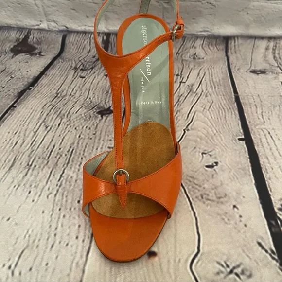 Sigerson Morrison Leather Strappy Sandals 8 in Fire Orange