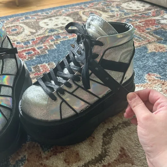 Silver Platform Sneakers with Black Laces