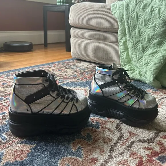 Silver Platform Sneakers with Black Laces