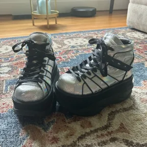 Silver Platform Sneakers with Black Laces