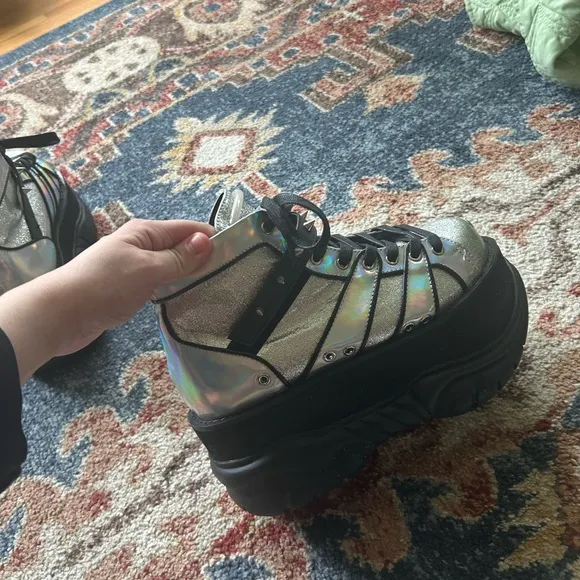 Silver Platform Sneakers with Black Laces