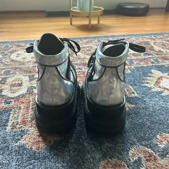 Silver Platform Sneakers with Black Laces