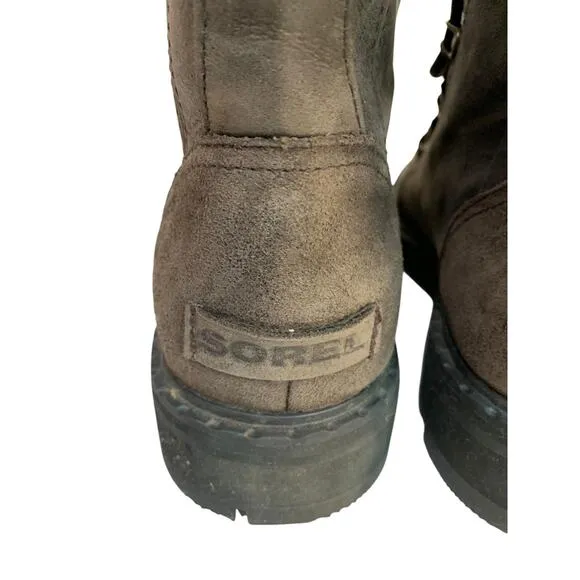 Size 10 Sorel Womens Lennox Lace Up Brown Leather Chelsea Boots