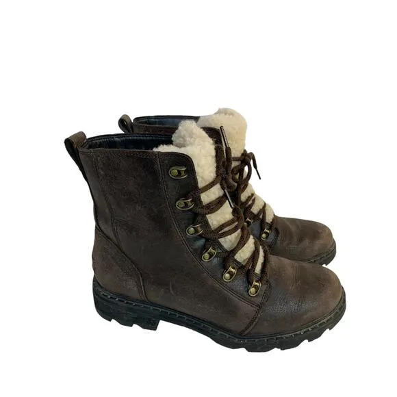 Size 10 Sorel Womens Lennox Lace Up Brown Leather Chelsea Boots