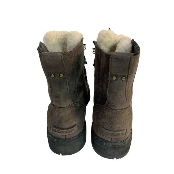 Size 10 Sorel Womens Lennox Lace Up Brown Leather Chelsea Boots