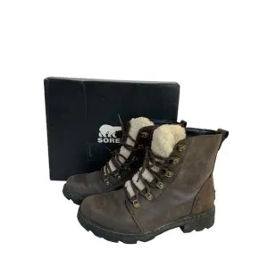 Size 10 Sorel Womens Lennox Lace Up Brown Leather Chelsea Boots
