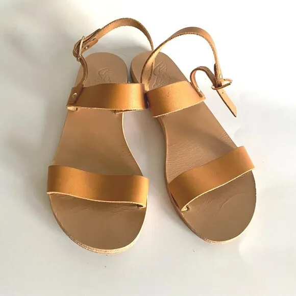 size 37 Ancient Greek Clio double ban sandals‎ tan/beige leather ankle strap