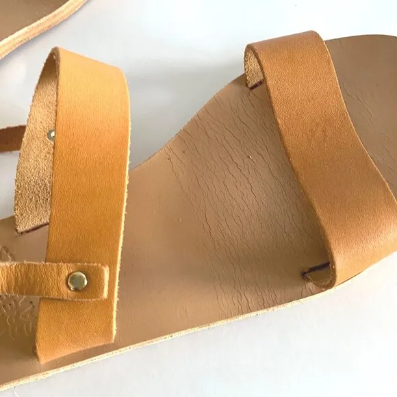 size 37 Ancient Greek Clio double ban sandals‎ tan/beige leather ankle strap