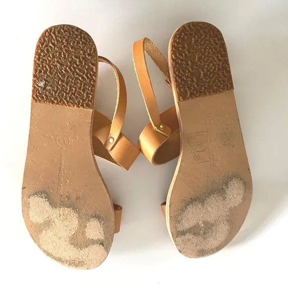 size 37 Ancient Greek Clio double ban sandals‎ tan/beige leather ankle strap