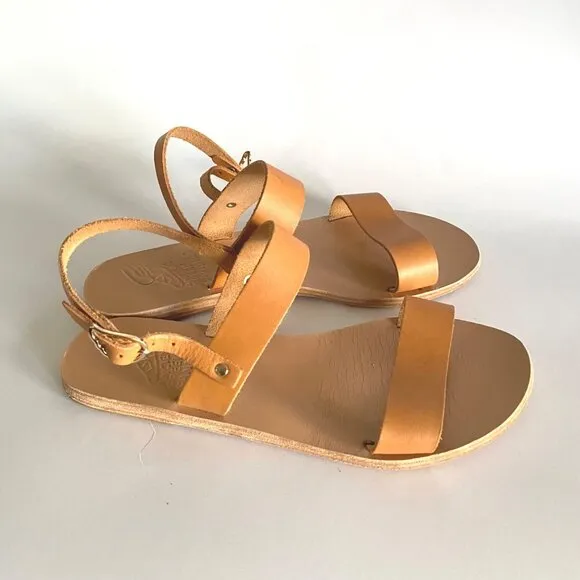 size 37 Ancient Greek Clio double ban sandals‎ tan/beige leather ankle strap