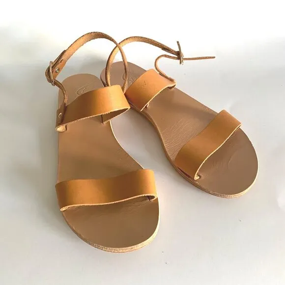size 37 Ancient Greek Clio double ban sandals‎ tan/beige leather ankle strap