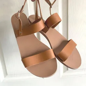 size 37 Ancient Greek Clio double ban sandals‎ tan/beige leather ankle strap