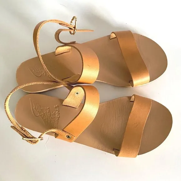 size 37 Ancient Greek Clio double ban sandals‎ tan/beige leather ankle strap