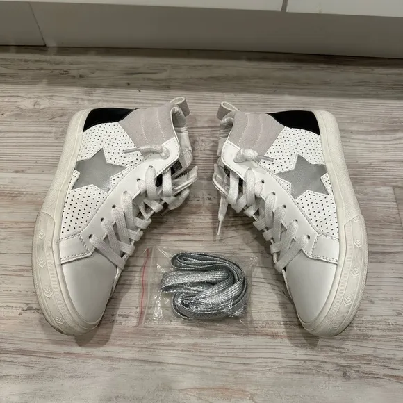 SIZE 6 Vintage Havana Women’s High Top Glitter Leather White and Black Sneakers