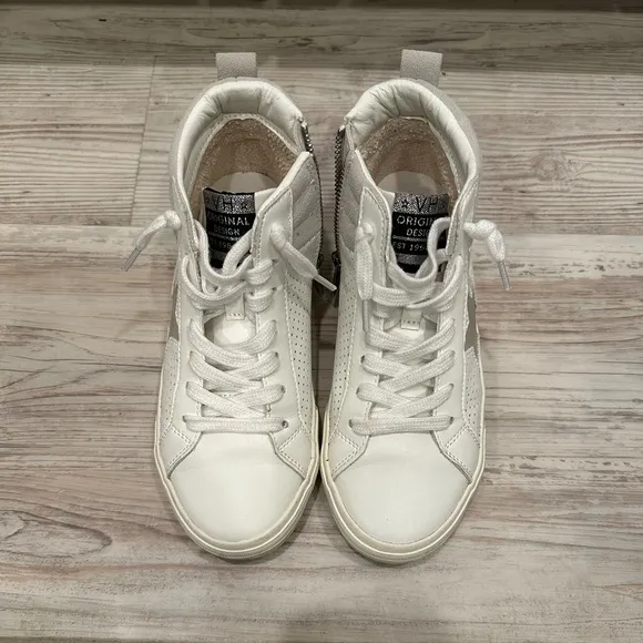 SIZE 6 Vintage Havana Women’s High Top Glitter Leather White and Black Sneakers