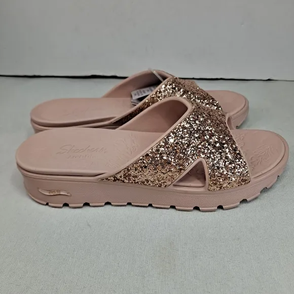 Skechers Foamies Arch Fit Thong Sandals Womens 9 Pink Rose Glitter Slip-on