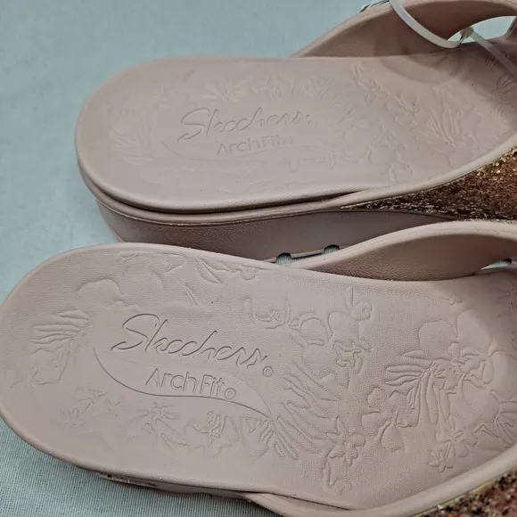 Skechers Foamies Arch Fit Thong Sandals Womens 9 Pink Rose Glitter Slip-on