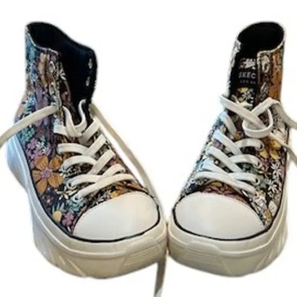 SKECHERS Funky Street Flower Lane High Top Sneakers Vegan Floral Women's 6.5
