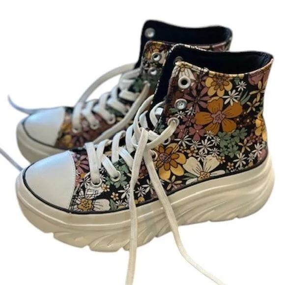 SKECHERS Funky Street Flower Lane High Top Sneakers Vegan Floral Women's 6.5