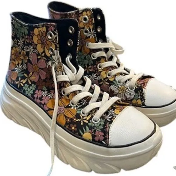 SKECHERS Funky Street Flower Lane High Top Sneakers Vegan Floral Women's 6.5