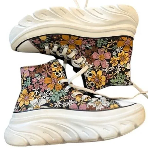 SKECHERS Funky Street Flower Lane High Top Sneakers Vegan Floral Women's 6.5