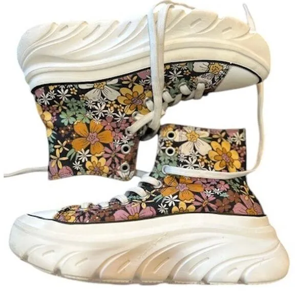 SKECHERS Funky Street Flower Lane High Top Sneakers Vegan Floral Women's 6.5