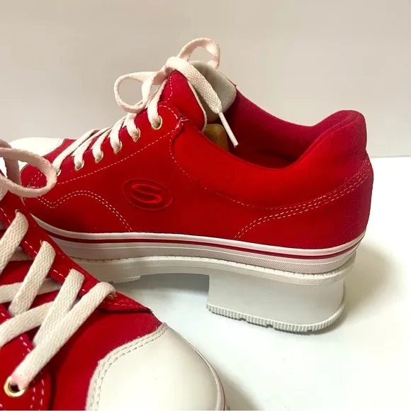 Skechers Retro Red Heartbeats Softy Heeled Sneakers Size 9