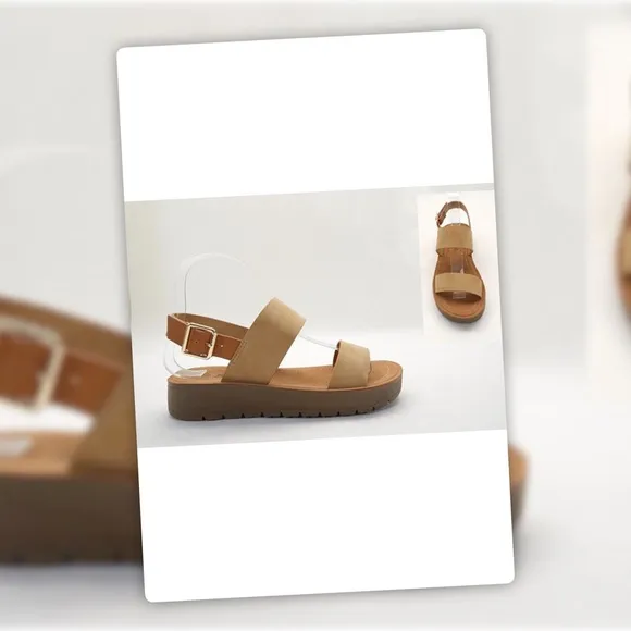 Soda Remus Tan 2-Tone Ankle Strap Lug Sole Sandal
