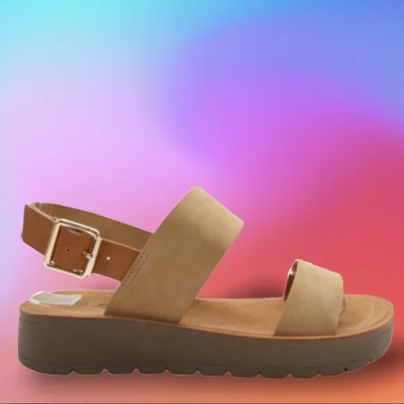 Soda Remus Tan 2-Tone Ankle Strap Lug Sole Sandal
