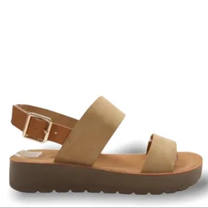 Soda Remus Tan 2-Tone Ankle Strap Lug Sole Sandal