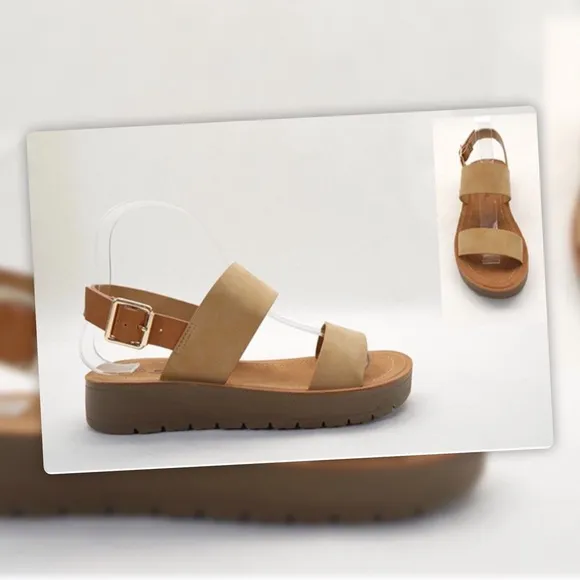Soda Remus Tan 2-Tone Ankle Strap Lug Sole Sandal