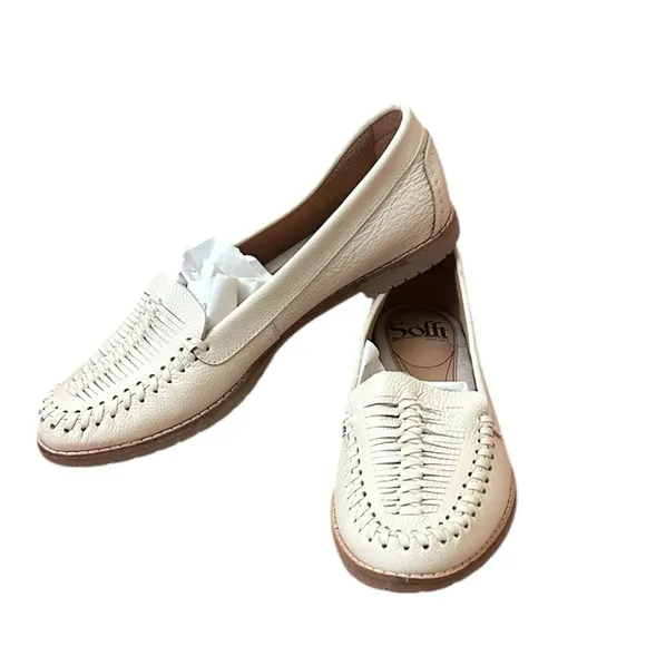 Sofft Cream White Woven Leather Grip Bottom Huarache Style Loafers Size 6.5 New!