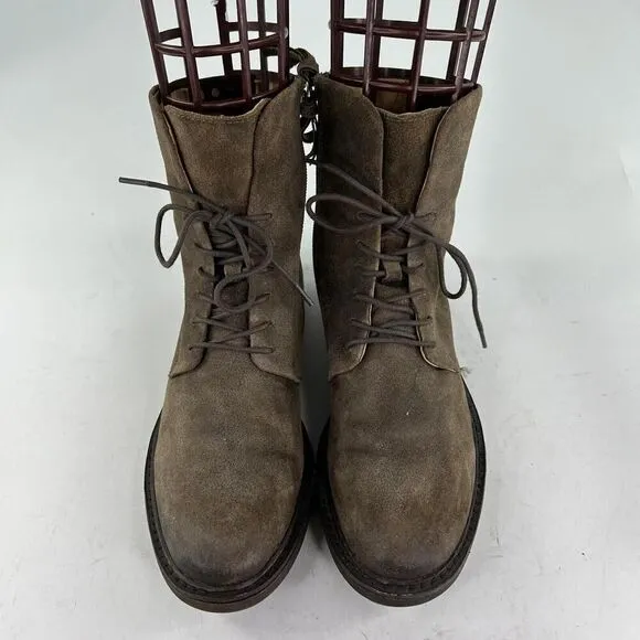 Sofft Lilia Women's Olive Suede Lace-Up Boot US 10 M Side Zip Combat Ankle Boots