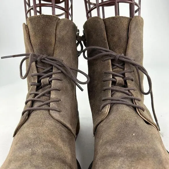 Sofft Lilia Women's Olive Suede Lace-Up Boot US 10 M Side Zip Combat Ankle Boots