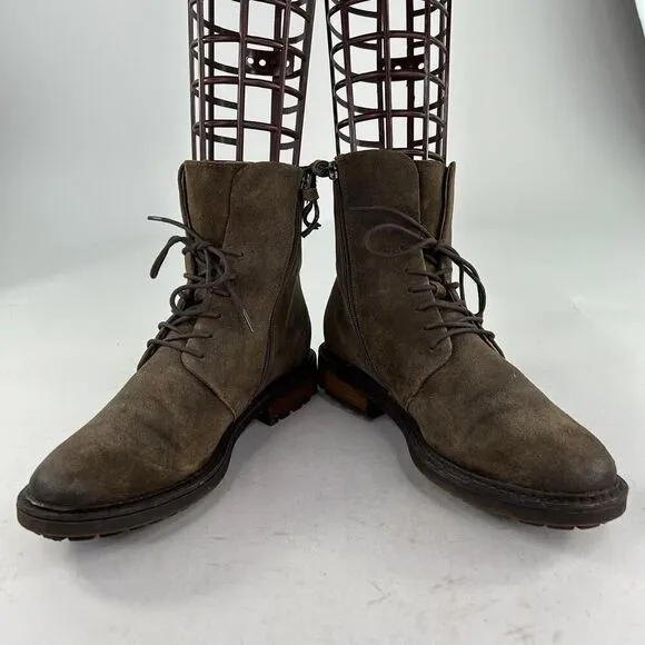 Sofft Lilia Women's Olive Suede Lace-Up Boot US 10 M Side Zip Combat Ankle Boots
