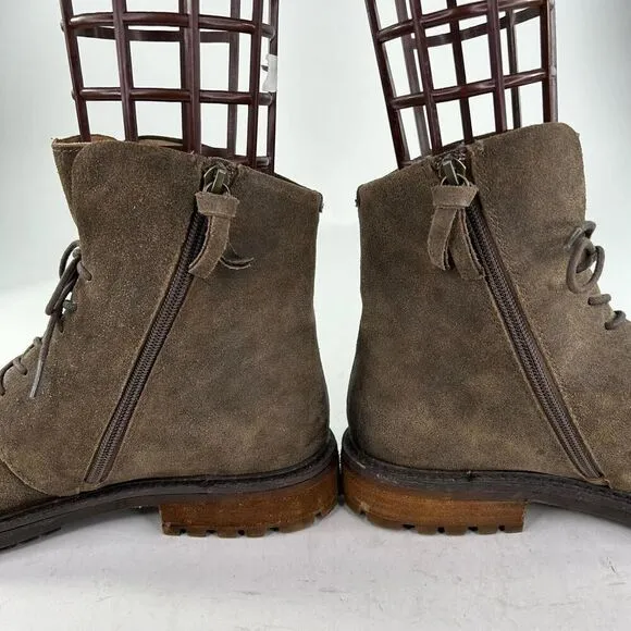 Sofft Lilia Women's Olive Suede Lace-Up Boot US 10 M Side Zip Combat Ankle Boots