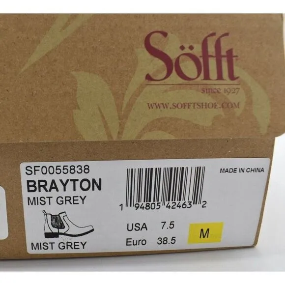 Sofft Womens Size 7.5 Brayton Mist Grey Brown Leather Chelsea Boots Shoes