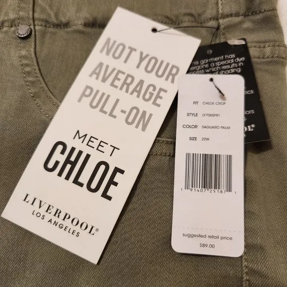 Soft Olive Sage Color Liverpool Pull On Stretch Cropped  22W