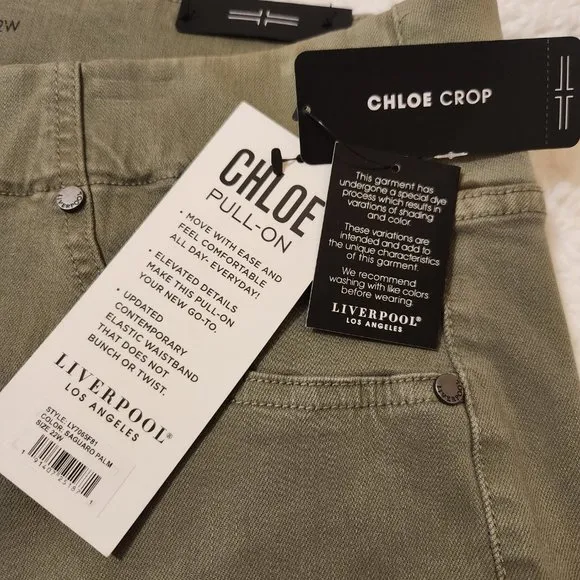Soft Olive Sage Color Liverpool Pull On Stretch Cropped  22W